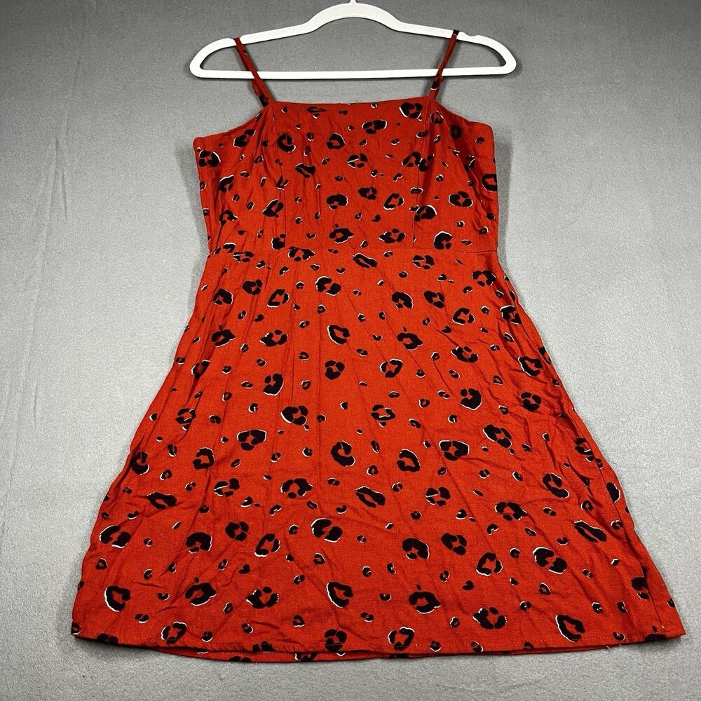 Cotton On womans Orange Leopard Animal Print Smocked Square Neck Sundress S/P